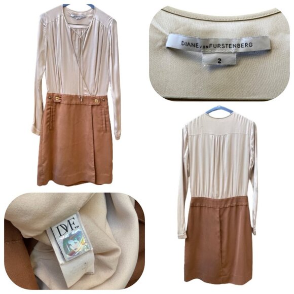 Diane von Furstenberg $450 wrap Sibylla Colorblock brown and beige dress 2 - Picture 1 of 15